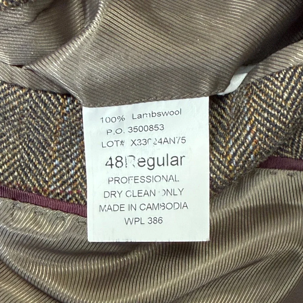Saddlebred Blazer Mens 48R Taupe Herringbone Lambswool Sport Coat Jacket